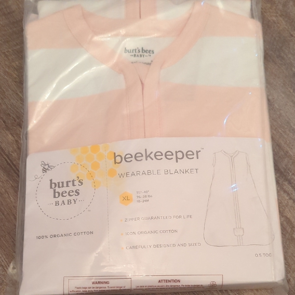 Burt's Bees Baby Pink and White Wearable Blanket